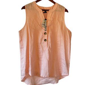 Harve Benard NEW Linen Sleeveless Popover Tunic Band Collar Barely Pink  XL